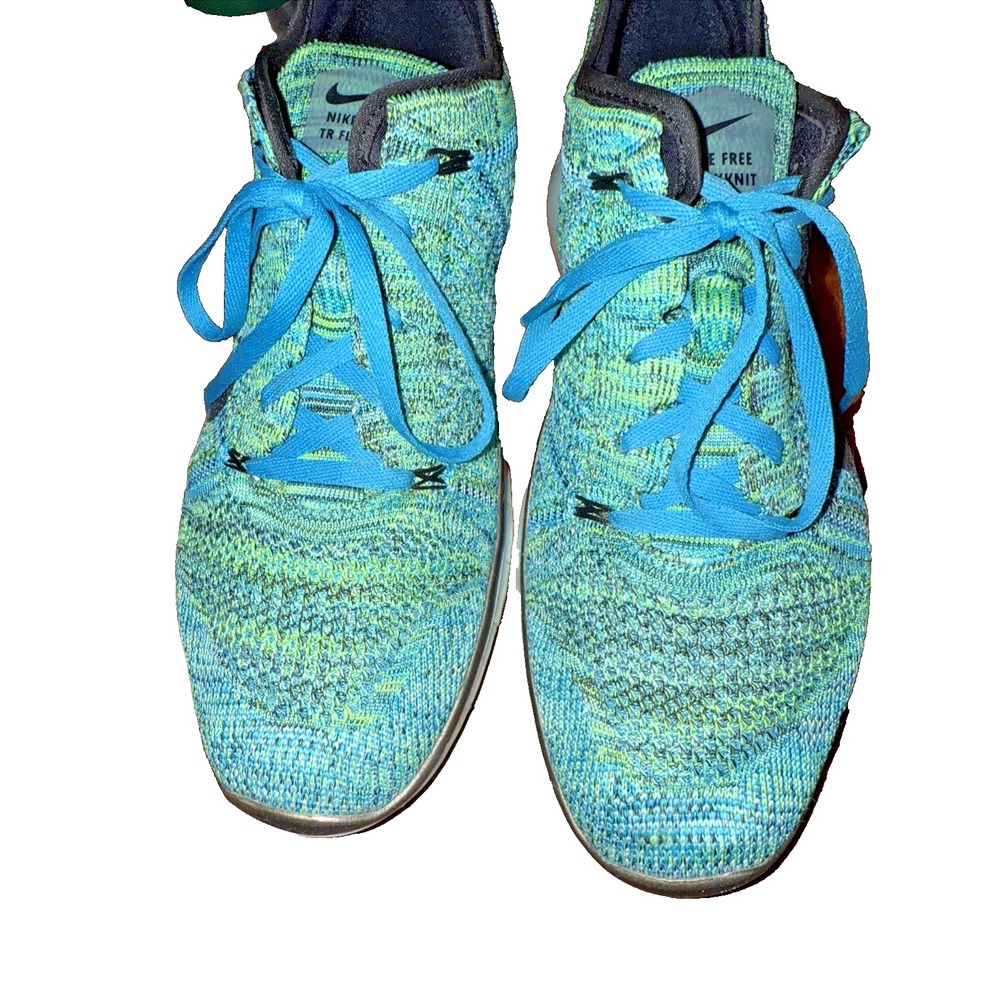 Nike Free TR Flyknit Training Shoes - Women Size 10.5 Green‎ Blue Athletic Shoes - Picture 3 of 10